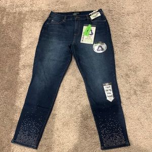 BNWT d.jeans Ankle high waisted blue jeans with rhinestones details
